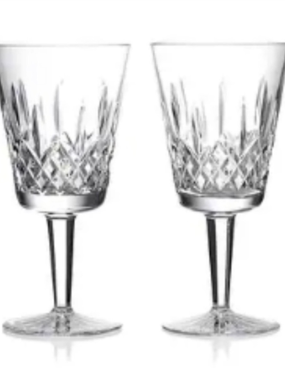 Set of 2 Waterford Lismore Cut Crystal Stemmed Wine Glasses - Clear